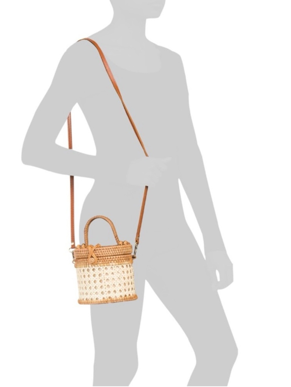 Handwoven Two-Tone Rattan Basket Bag with Top Handle - Picture 7 of 7